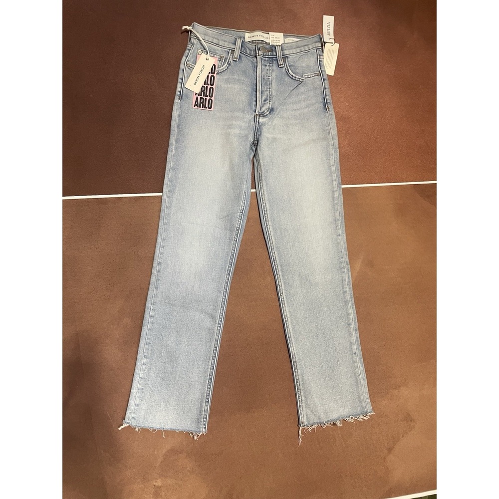 Aritzia Denim Forum The Arlo High Rise Straight Leg Ankle Raw Hem Size 24W